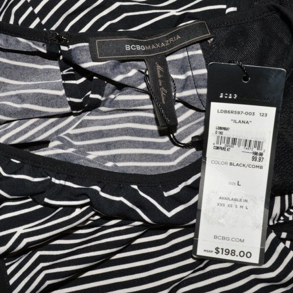 BCBGMAXAZRIA ILANA NEW $198 NWT SZ L LARGE BLACK WHITE STRIPES SLEEVELESS DRESS - Picture 10 of 15